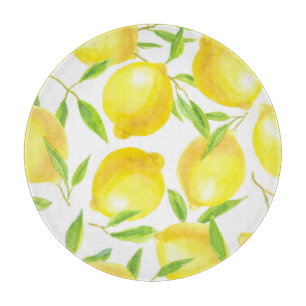Watercolor lemons and leaves: pattern. cutting board