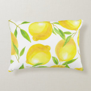 Watercolor lemons and leaves: pattern. decorative cushion