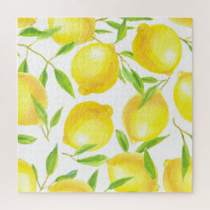 Watercolor lemons and leaves: pattern. jigsaw puzzle