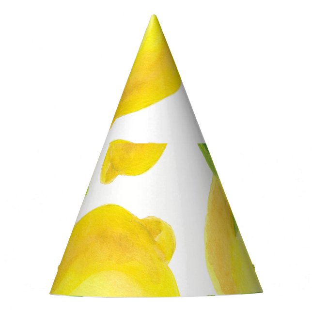 Watercolor lemons and leaves: pattern. party hat (Front)