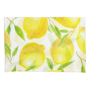 Watercolor lemons and leaves: pattern. pillowcase
