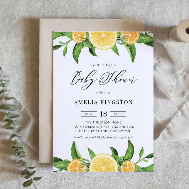Watercolor Lemons and Oranges Summer Baby Shower Invitation (Creator Uploaded)