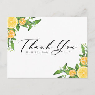 Watercolor Lemons and Oranges Summer Thank You Postcard