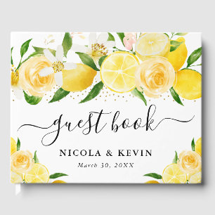 Watercolor Lemons and Summer Flowers Wedding Guest Book