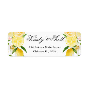 Watercolor Lemons and White Flowers address Return Address Label