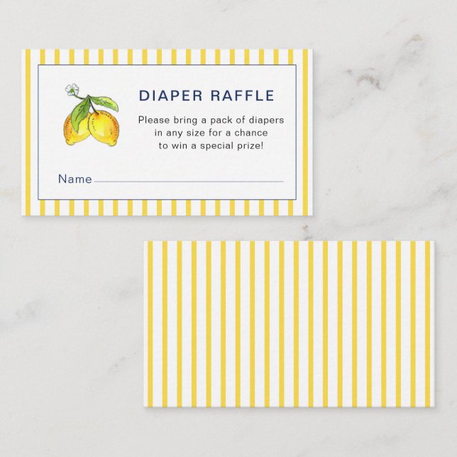 Watercolor Lemons Baby shower Diaper Raffle Enclosure Card (Front/Back)
