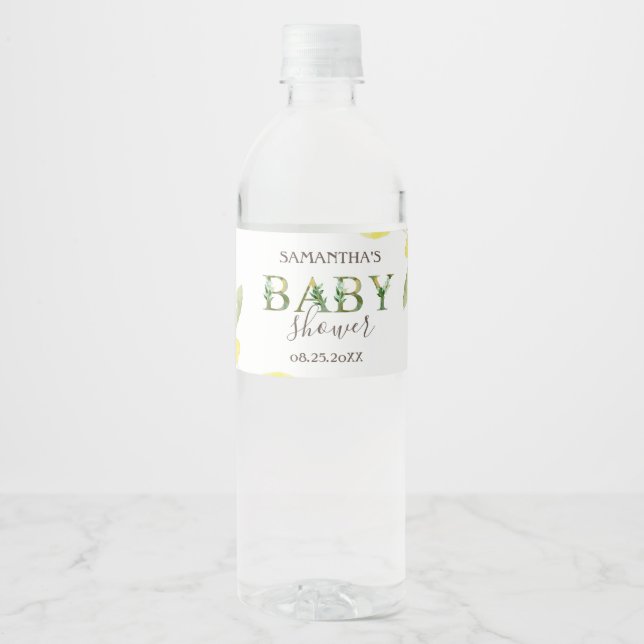 Watercolor Lemons Baby Shower   Water Bottle Label (Front)