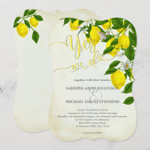Watercolor Lemons  Blossoms and Greenery Wedding Invitation