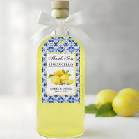 Watercolor Lemons Blue Tile Limoncello Thanks