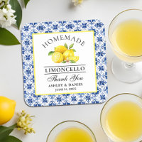 Watercolor Lemons Blue Tile Limoncello Wedding