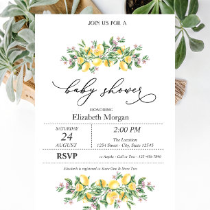 Watercolor Lemons Botanical Flowers Baby Shower  Invitation