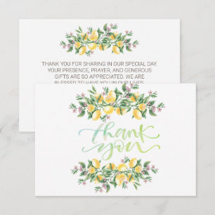Watercolor Lemons Botanical Flowers Thank You Card