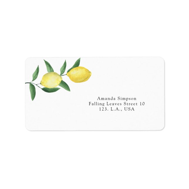 Watercolor lemons branch baby shower label (Front)
