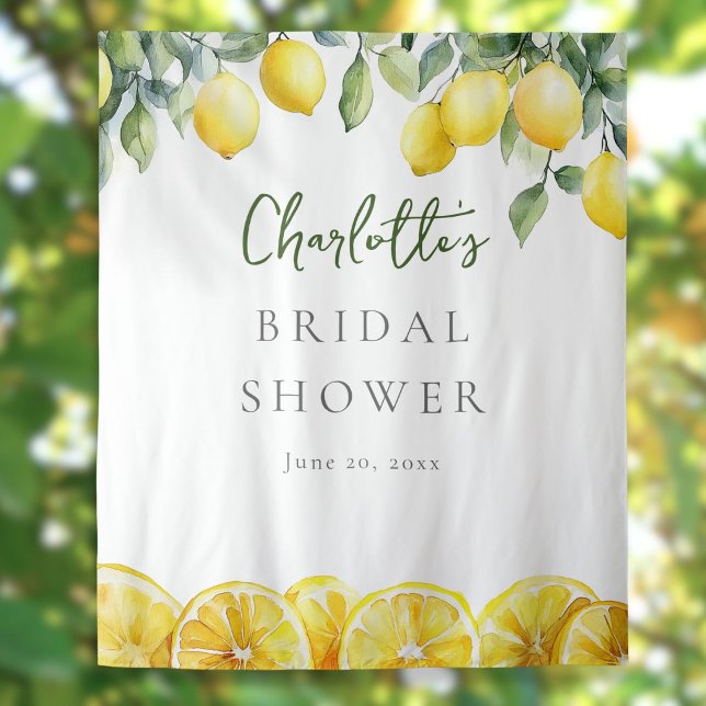 Watercolor Lemons Bridal Shower Photo Backdrop Tapestry (Watercolor Lemons Bridal Shower Photo Backdrop)