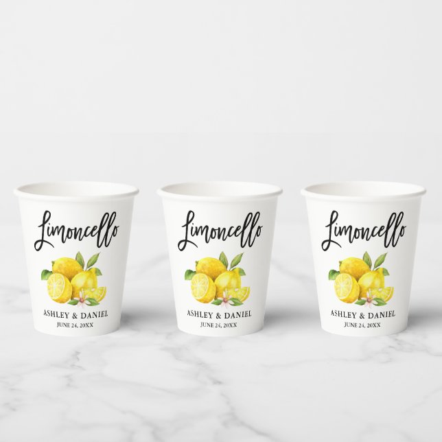 Watercolor Lemons Brush Script Limoncello Paper Cups (Multi)