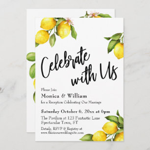 Watercolor Lemons Celebrate With Us Typography Invitation