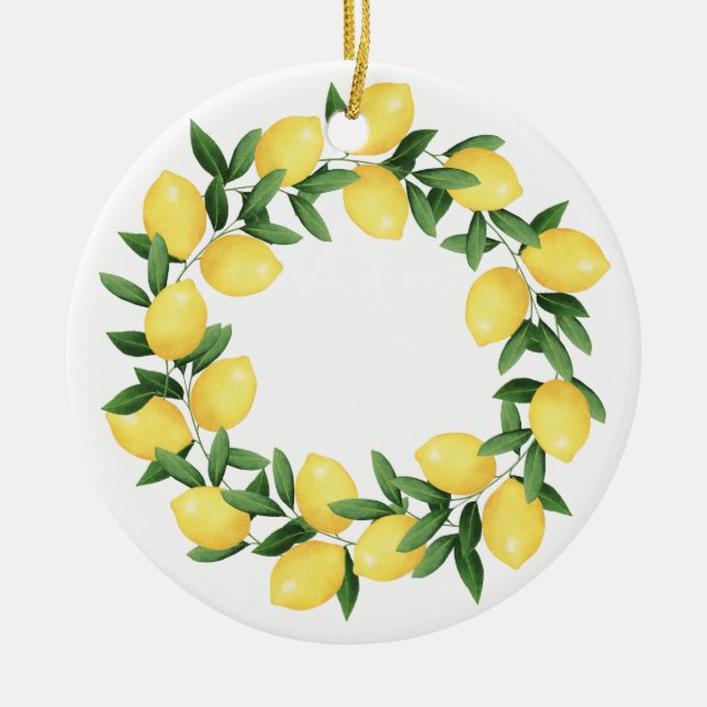WATERCOLOR LEMONS CERAMIC ORNAMENT (Front)
