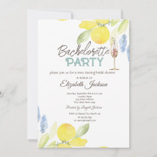 Watercolor Lemons Champagne Glass Bachelorette Invitation