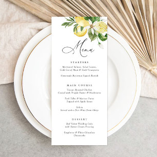Watercolor Lemons Citrus Modern Script Wedding Menu