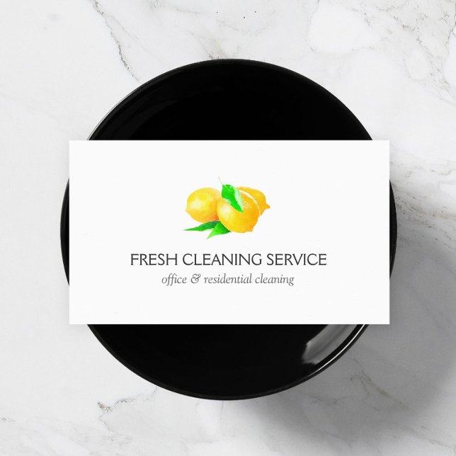 Watercolor Lemons Cleaning Services White Business Card (Creator Uploaded)