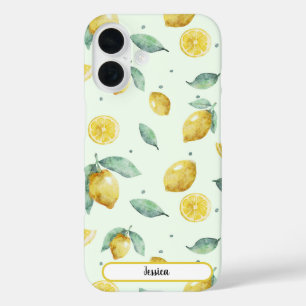 Watercolor lemons custom name iPhone 16 case