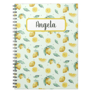 Watercolor lemons, custom name  notebook