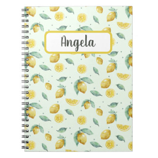 Watercolor lemons, custom name  notebook