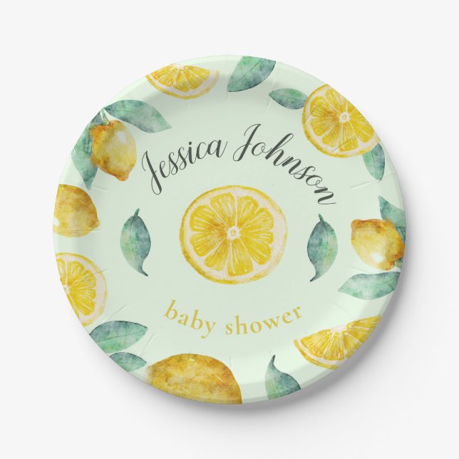 Watercolor lemons customisable  paper plate (Front)
