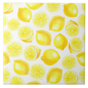 Watercolor lemons design ceramic tile