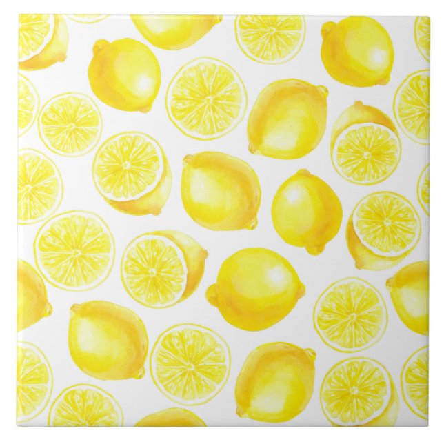 Watercolor lemons design ceramic tile (Front)