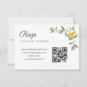 watercolor lemons floral wedding QR code rsvp card