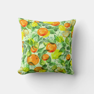 Watercolor lemons, flowers, citrus pattern. cushion