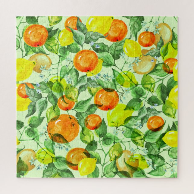Watercolor lemons, flowers, citrus pattern. jigsaw puzzle (Vertical)