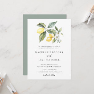 Watercolor Lemons Foliage Mediterranean Wedding Invitation