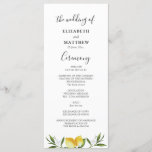 Watercolor lemons foliage wedding program<br><div class="desc">A lovely design with watercolor lemons and green foliage. You can personalise the text and colours on this wedding program template.</div>