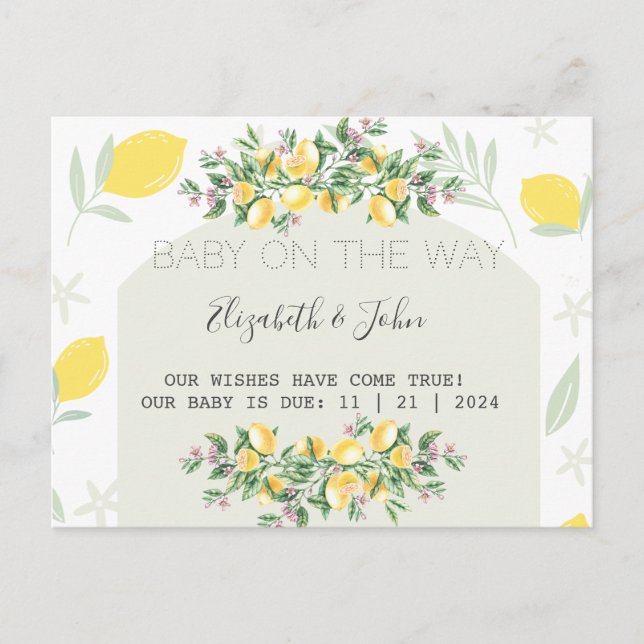 Watercolor Lemons Frame Announcement Postcard (Front)