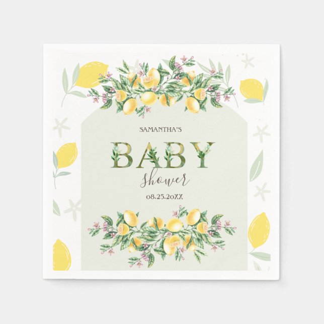 Watercolor Lemons Frame Baby Shower   Napkin (Front)