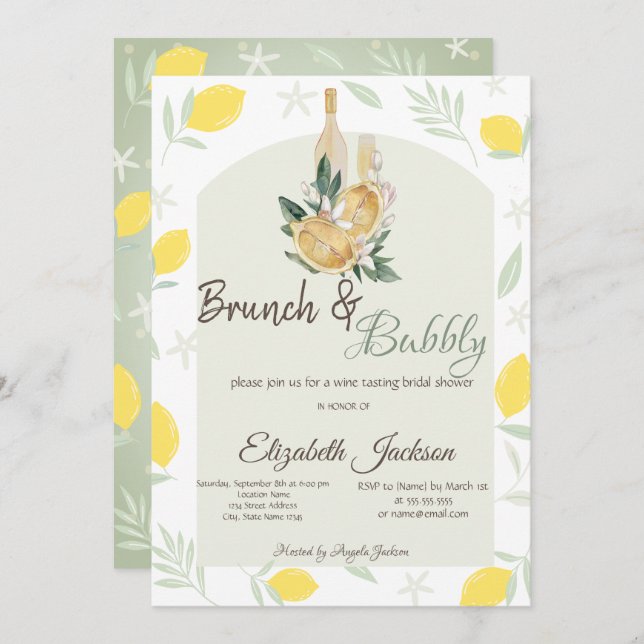 Watercolor Lemons Frame Brunch & Bubbly  Invitation (Front/Back)