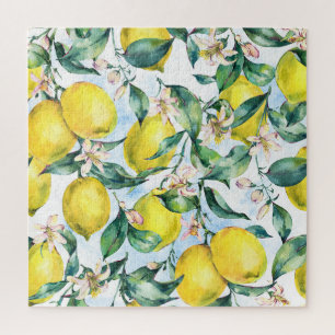 Watercolor lemons, fresh citrus branch. jigsaw puzzle