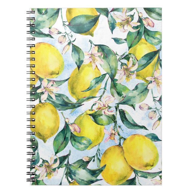 Watercolor lemons, fresh citrus branch. notebook (Front)