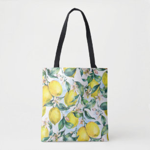 Watercolor lemons, fresh citrus branch. tote bag