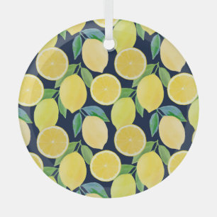 Watercolor Lemons: Fresh Pattern Illustration Glass Tree Decoration