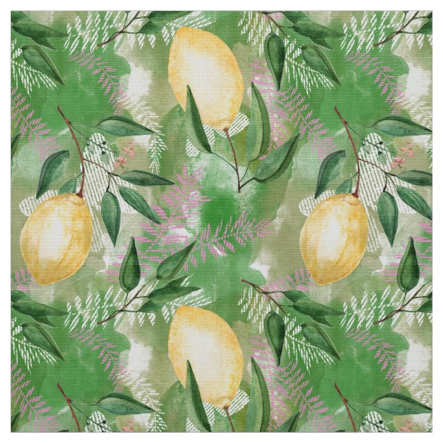 Watercolor lemons fruit citrus nature fresh yellow fabric (Swatch)