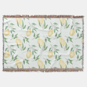 Watercolor lemons fruit citrus nature fresh yellow throw blanket