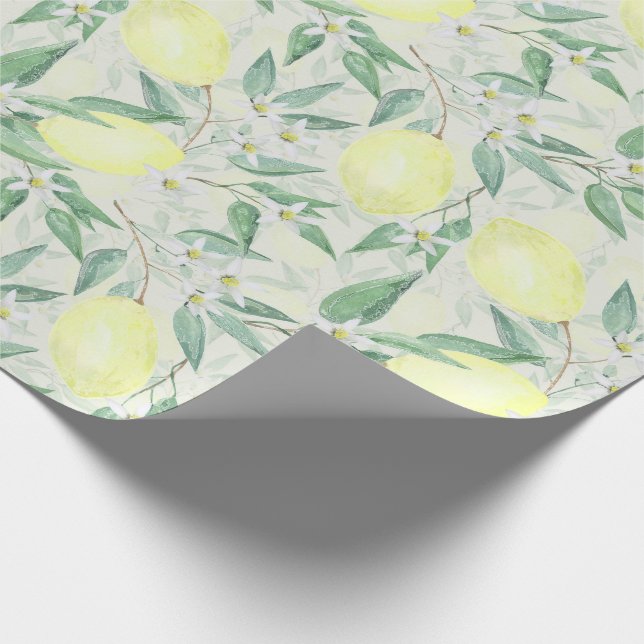 Watercolor lemons fruit citrus nature fresh yellow wrapping paper (Corner)