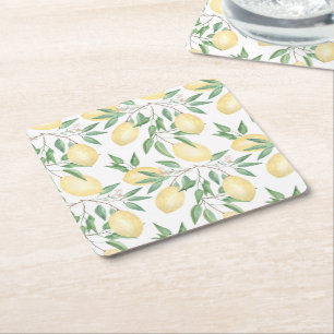 Watercolor lemons fruit citrus square paper coaster
