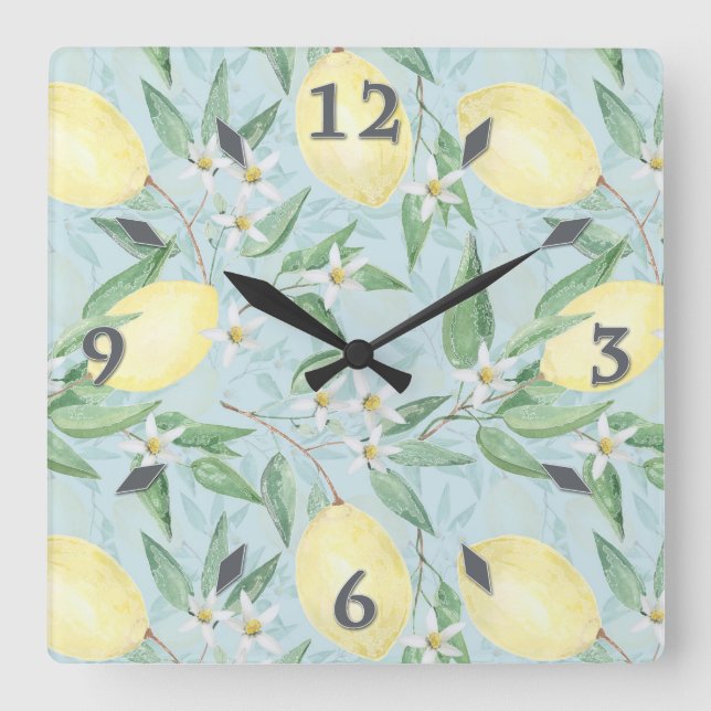 Watercolor lemons fruit square wall clock (Front)
