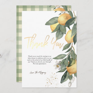 Watercolor Lemons Green Plaid Thank You Card
