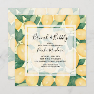 Watercolor Lemons Greenery Bridal Shower Invite