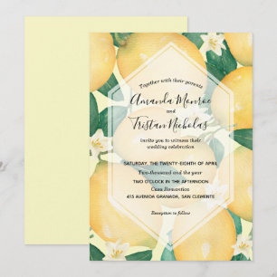 Watercolor Lemons Greenery Wedding Invitations